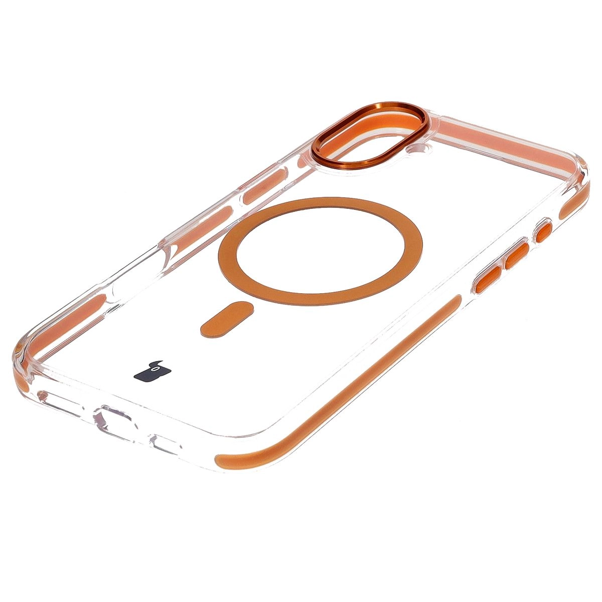 Etui Bizon Marco z MagSafe do iPhone 16 Plus Przezroczyste z pomarańczową ramką