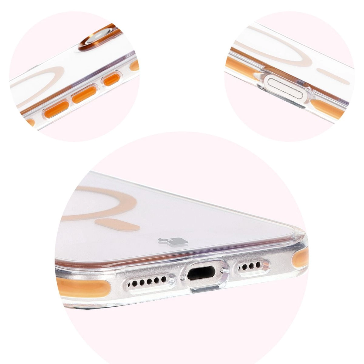 Etui Bizon Marco z MagSafe do iPhone 16 Plus Przezroczyste z pomarańczową ramką