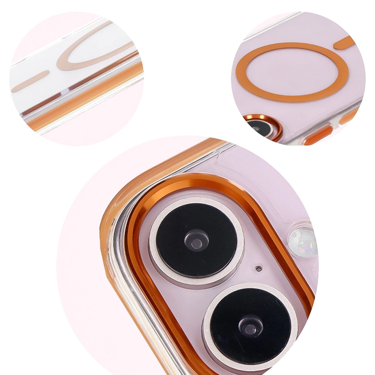 Etui Bizon Marco z MagSafe do iPhone 16 Plus Przezroczyste z pomarańczową ramką