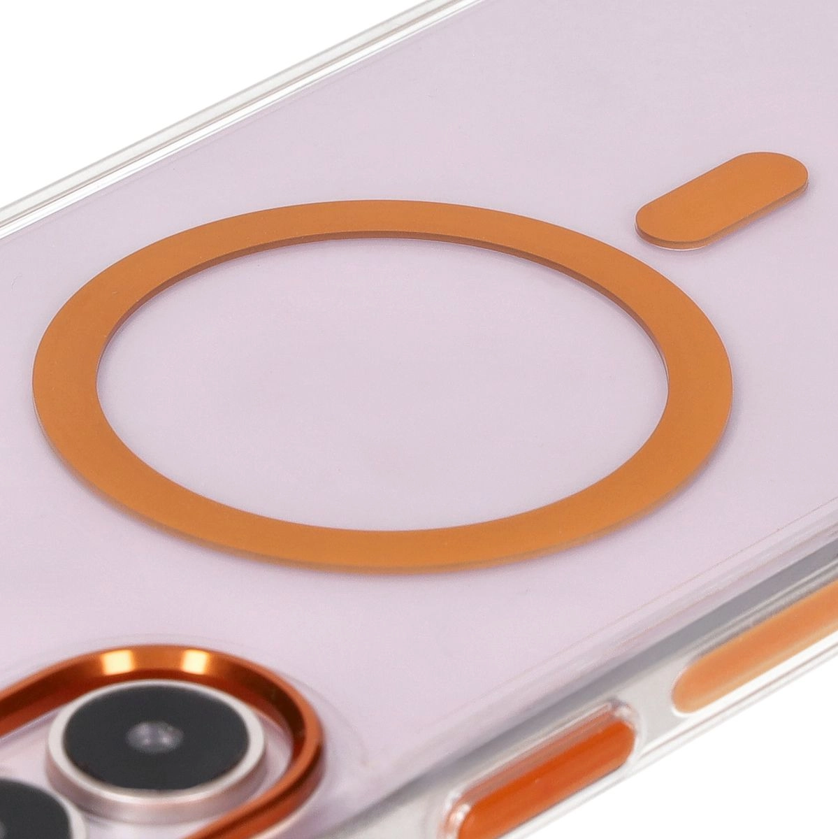 Etui Bizon Marco z MagSafe do iPhone 16 Plus Przezroczyste z pomarańczową ramką