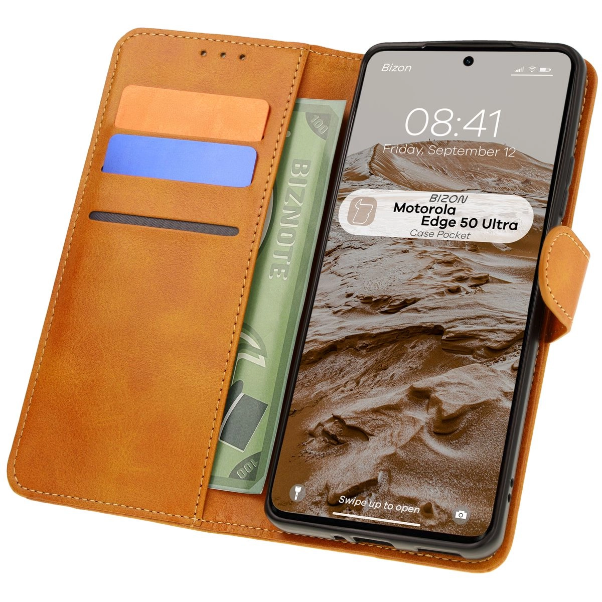 Etui Bizon z klapką Pocket do Motorola Edge 50 Ultra Brązowy