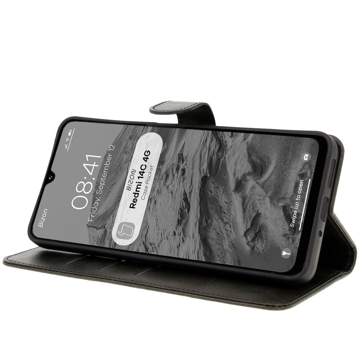 Etui Bizon z klapką Pocket do Xiaomi Redmi 14C 4G Czarny