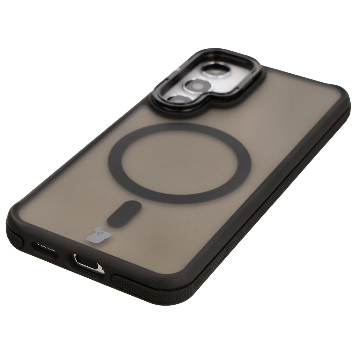 Etui Bizon Eclipse z MagSafe i podstawką do Galaxy S24 Przydymione z czarną ramką