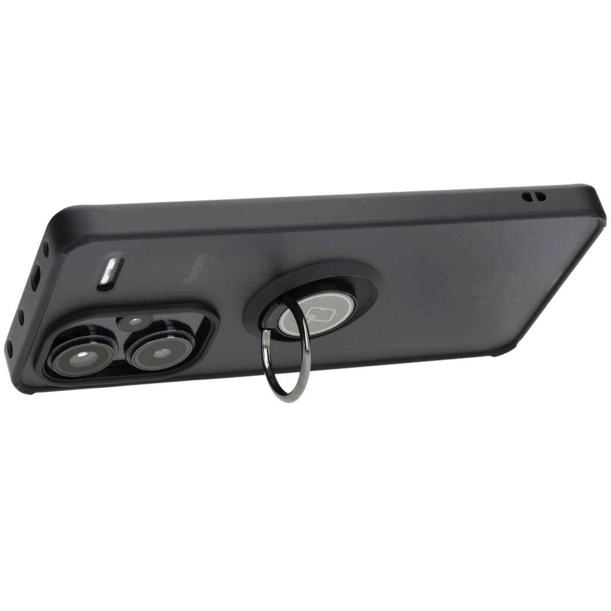 Etui Bizon z uchwytem na palec Hybrid Ring do Xiaomi Redmi Note 13 Pro+ 5G Przydymione z czarną ramką