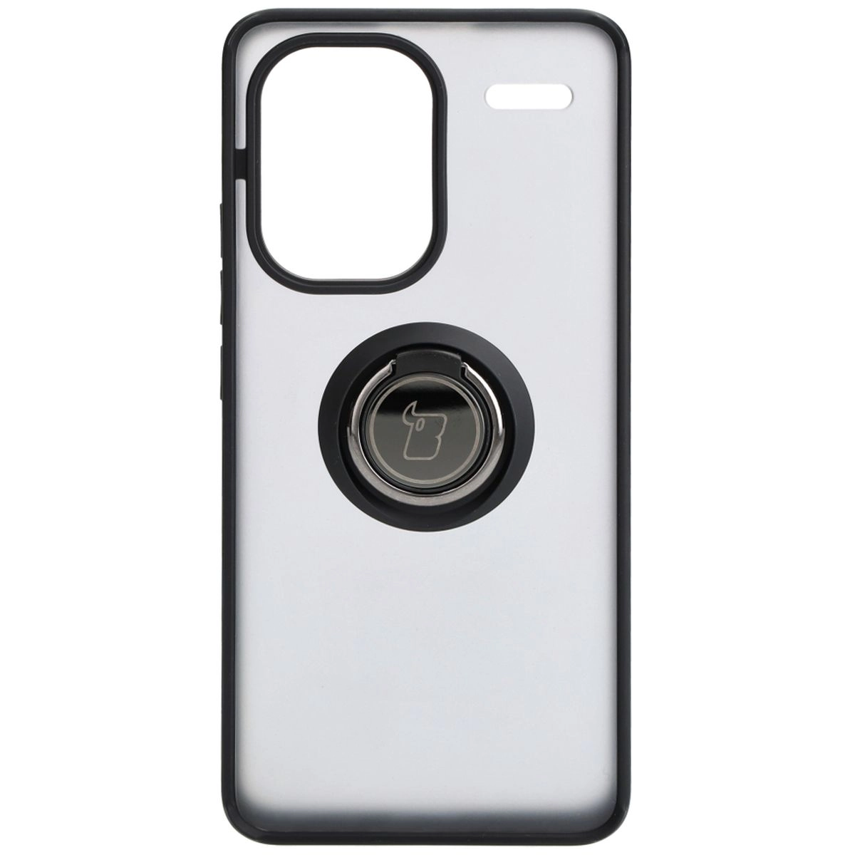 Etui Bizon z uchwytem na palec Hybrid Ring do Xiaomi Redmi Note 13 Pro+ 5G Przydymione z czarną ramką