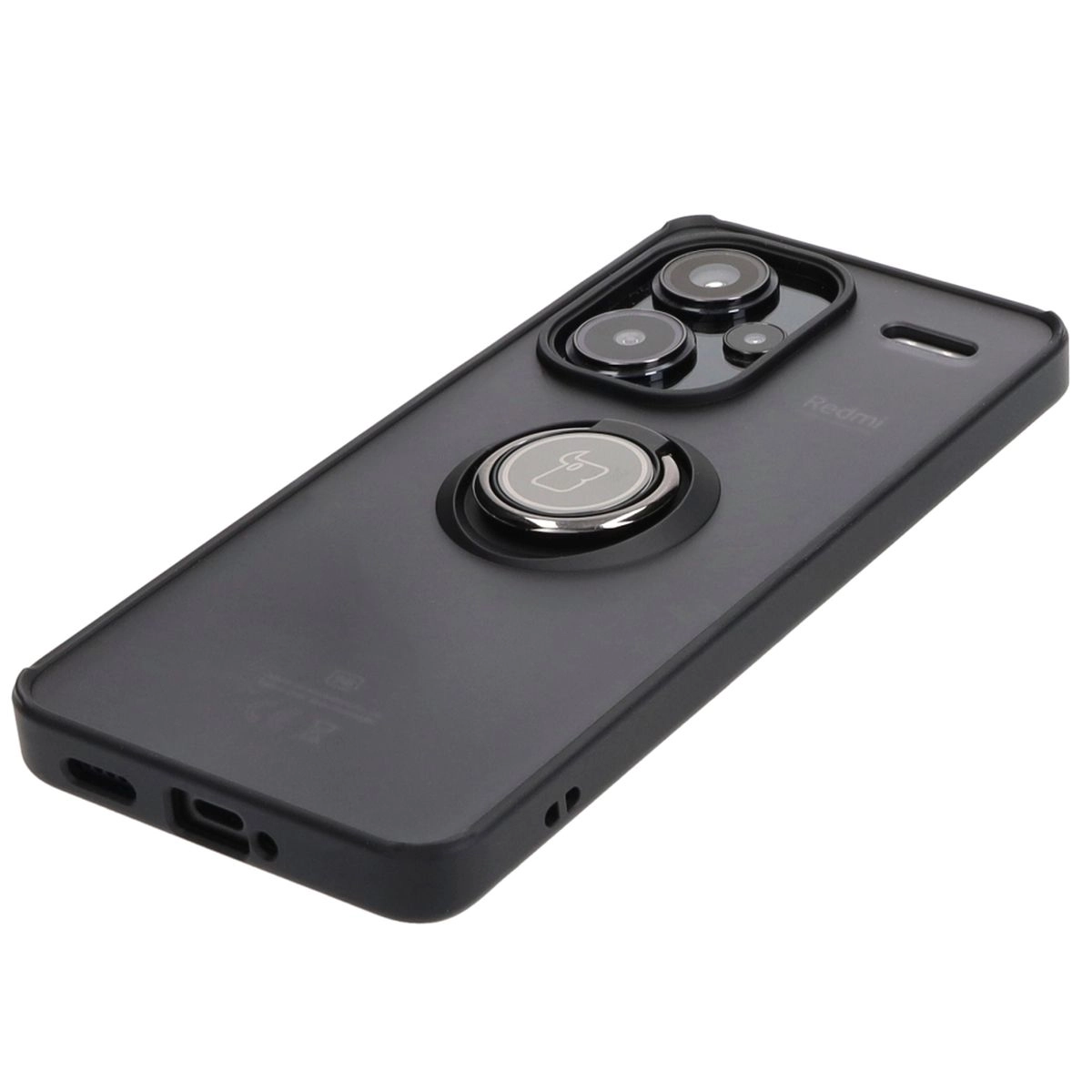 Etui Bizon z uchwytem na palec Hybrid Ring do Xiaomi Redmi Note 13 Pro+ 5G Przydymione z czarną ramką