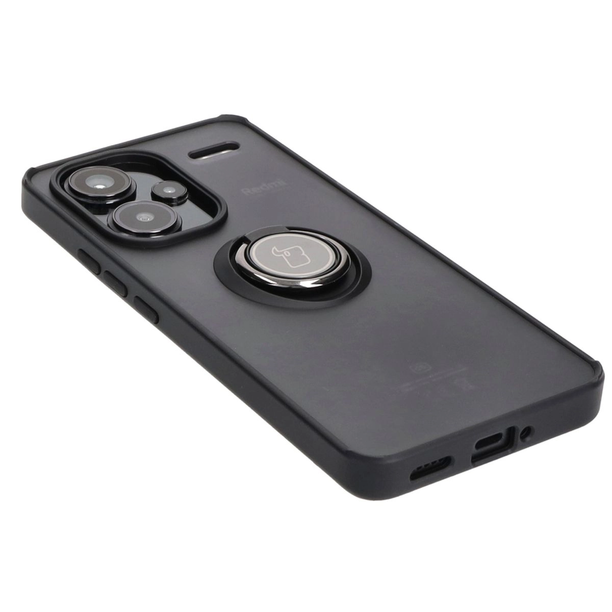 Etui Bizon z uchwytem na palec Hybrid Ring do Xiaomi Redmi Note 13 Pro+ 5G Przydymione z czarną ramką