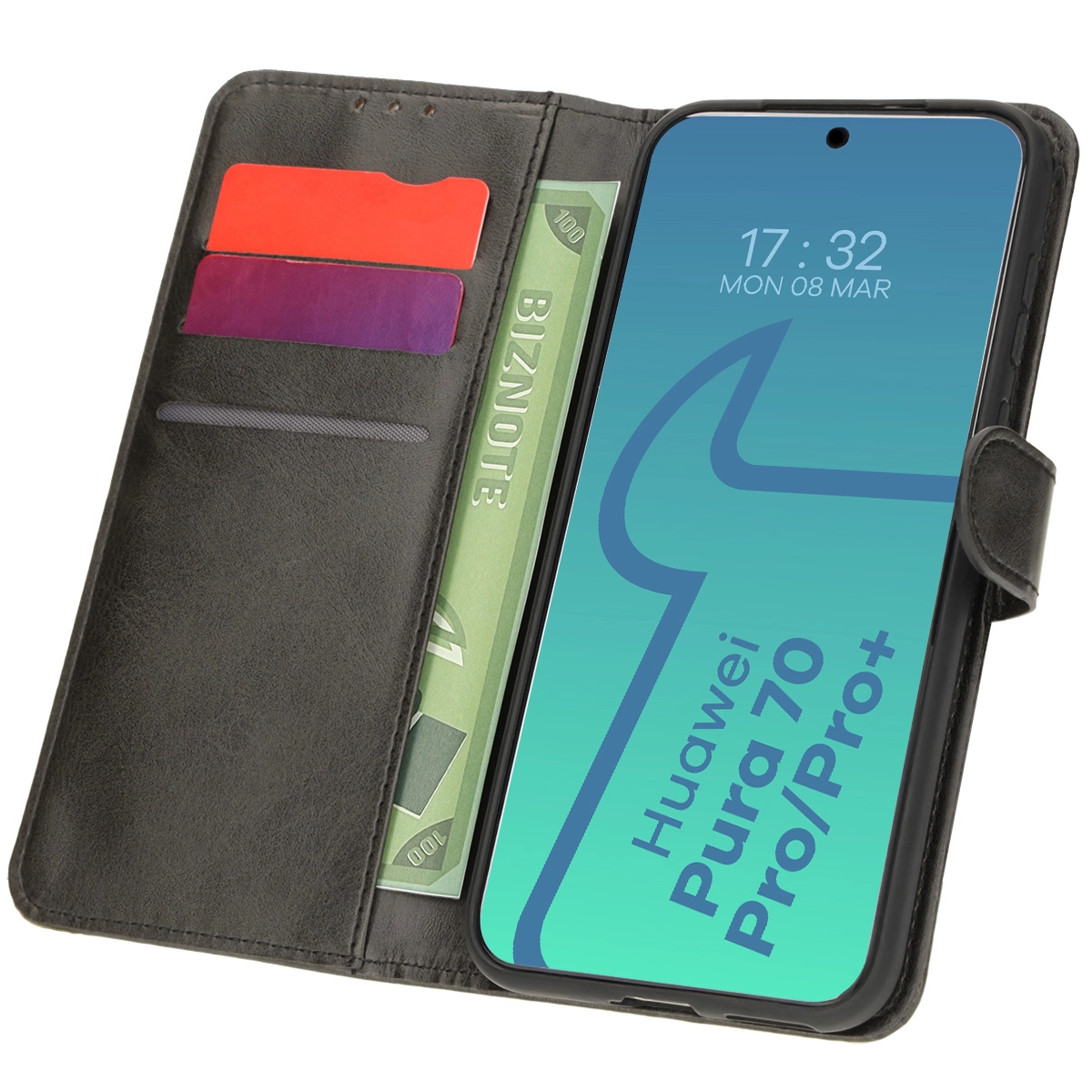 Etui Bizon z klapką Pocket do Huawei Pura 70 Pro/Pro+ Czarny