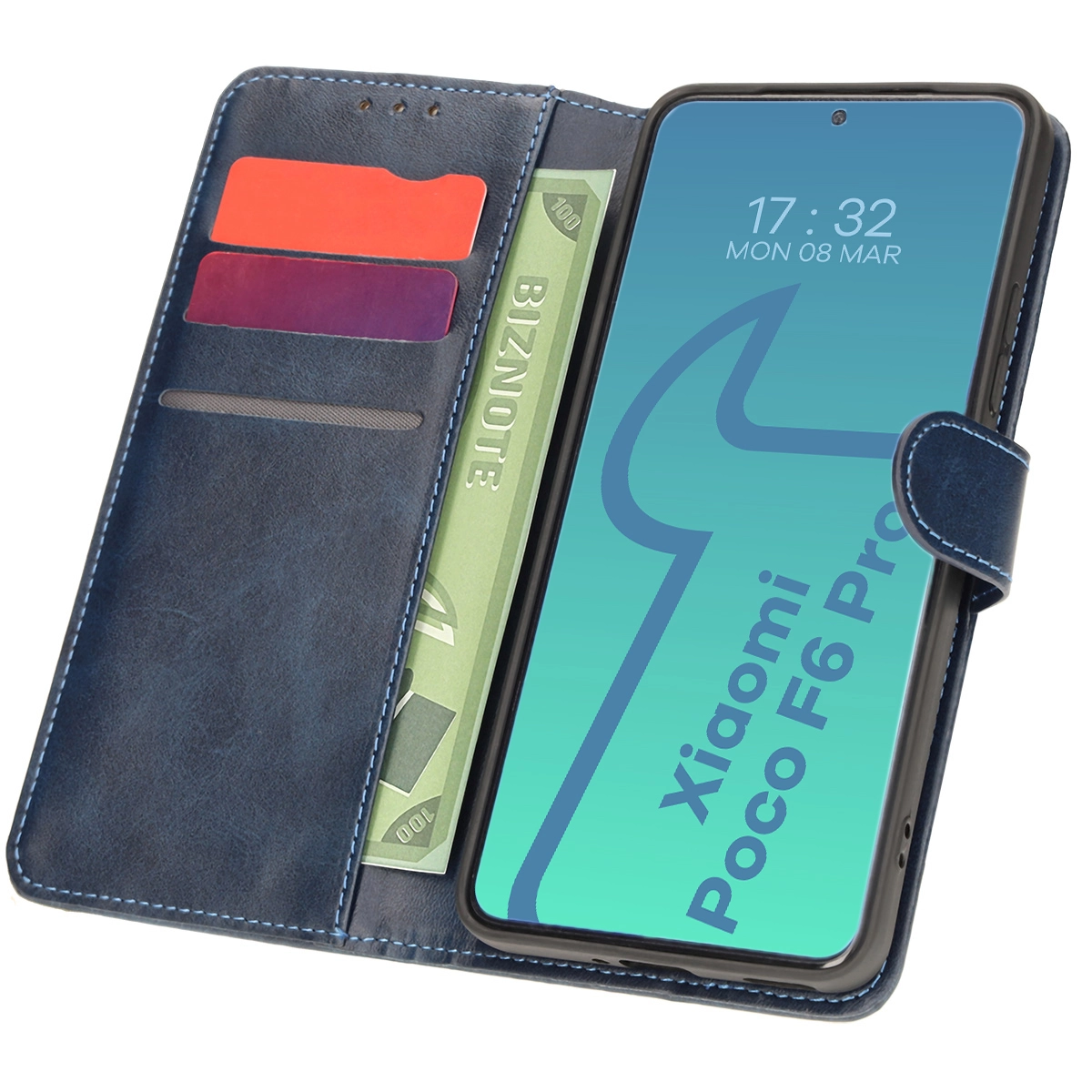 Etui Bizon z klapką Pocket do Xiaomi Poco F6 Pro Granatowy