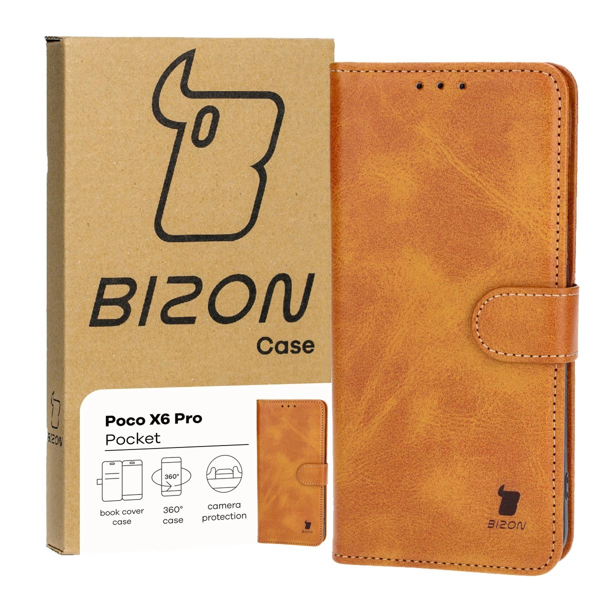 Etui Bizon z klapką Pocket do Xiaomi Poco X6 Pro Brązowy