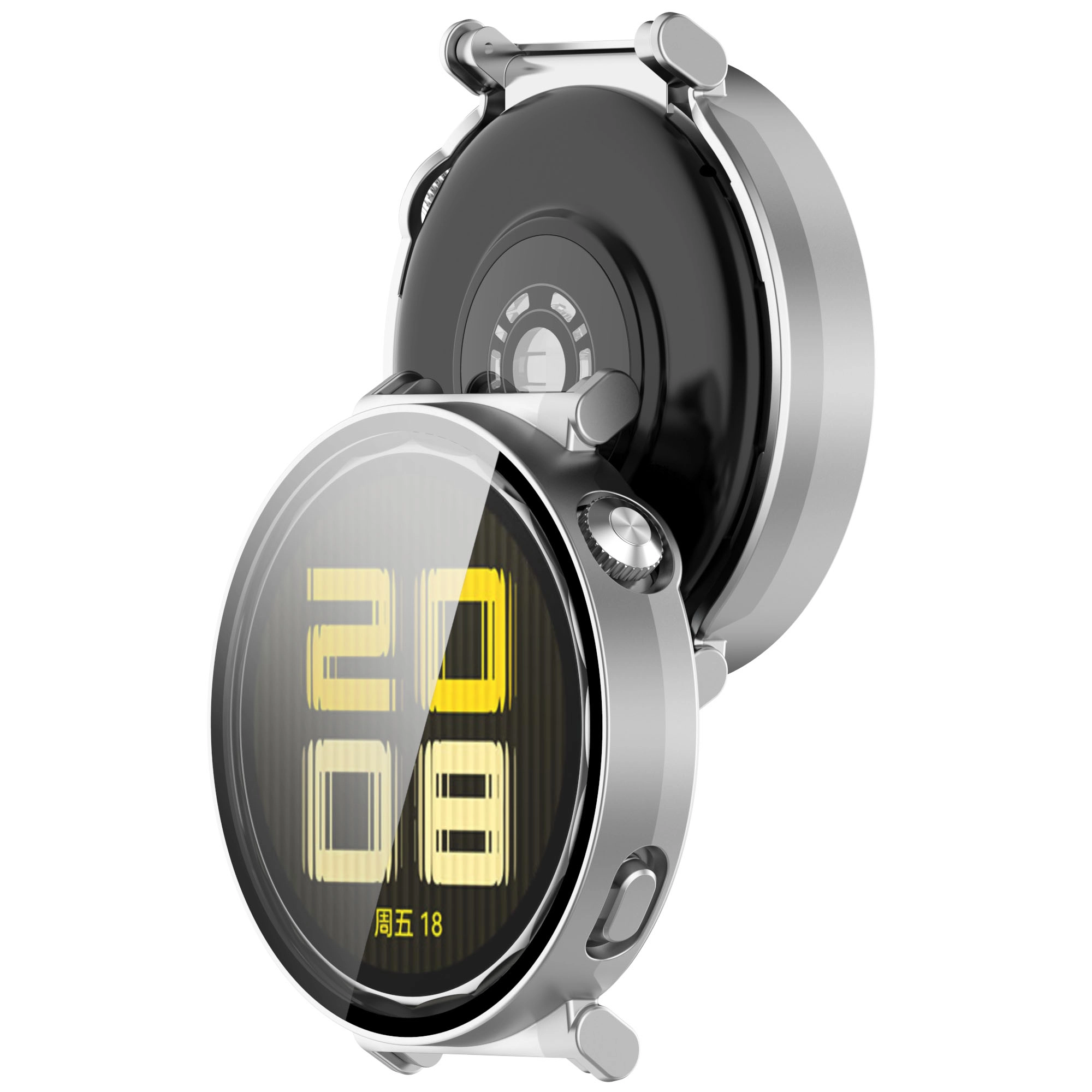 Nakładka na tarczę Bizon ze szkłem do Huawei Watch GT 5 41mm Satynowo srebrny