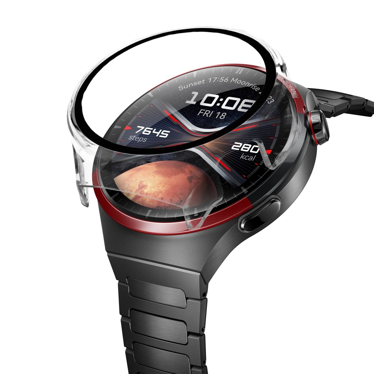 Nakładka na tarczę Bizon ze szkłem do Huawei Watch 4 Pro Space Edition Przezroczysty