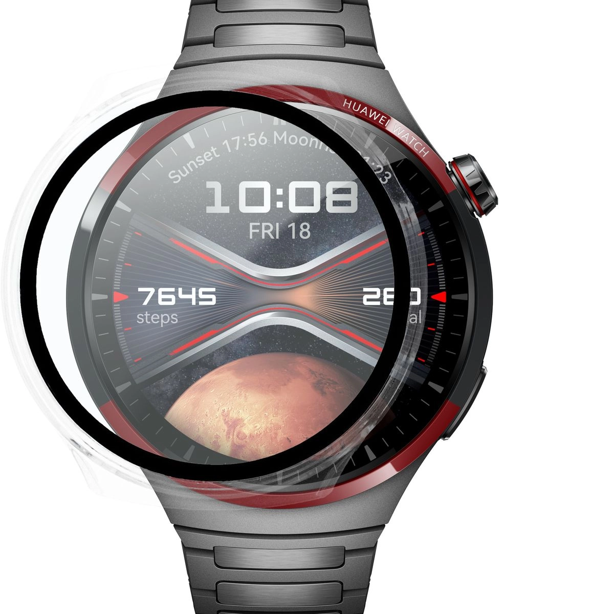 Nakładka na tarczę Bizon ze szkłem do Huawei Watch 4 Pro Space Edition Przezroczysty