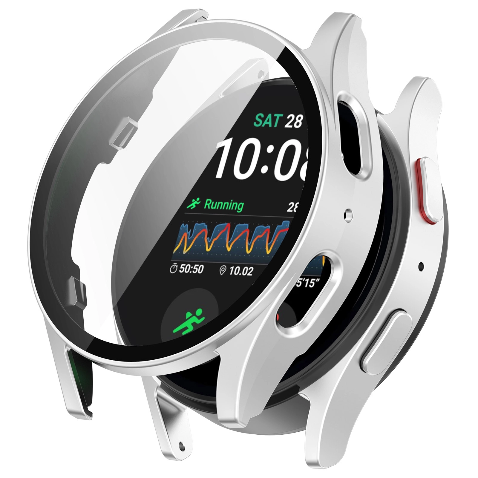 Nakładka na tarczę Bizon ze szkłem do Galaxy Watch 7 44mm Satynowo srebrny