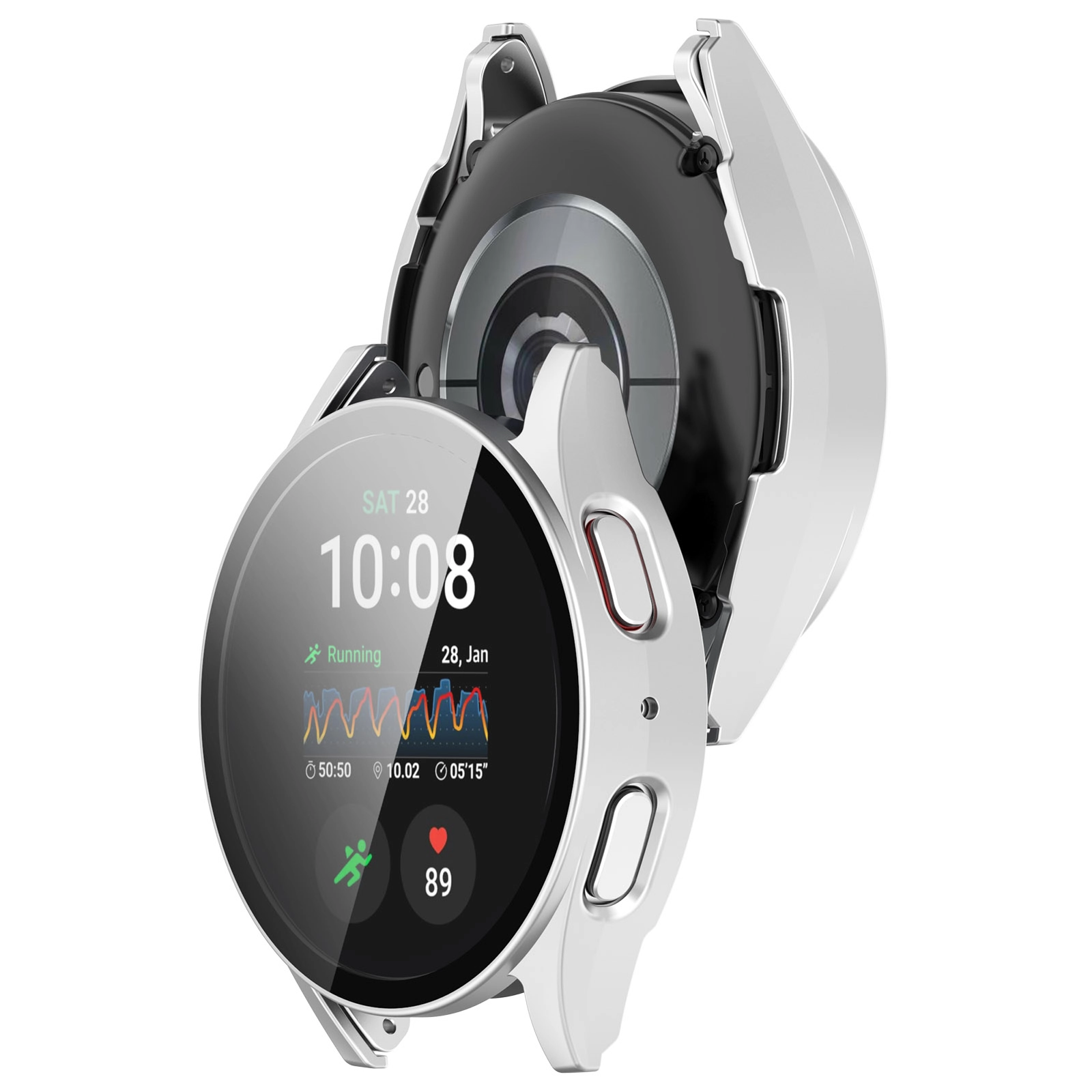 Nakładka na tarczę Bizon ze szkłem do Galaxy Watch 7 44mm Satynowo srebrny