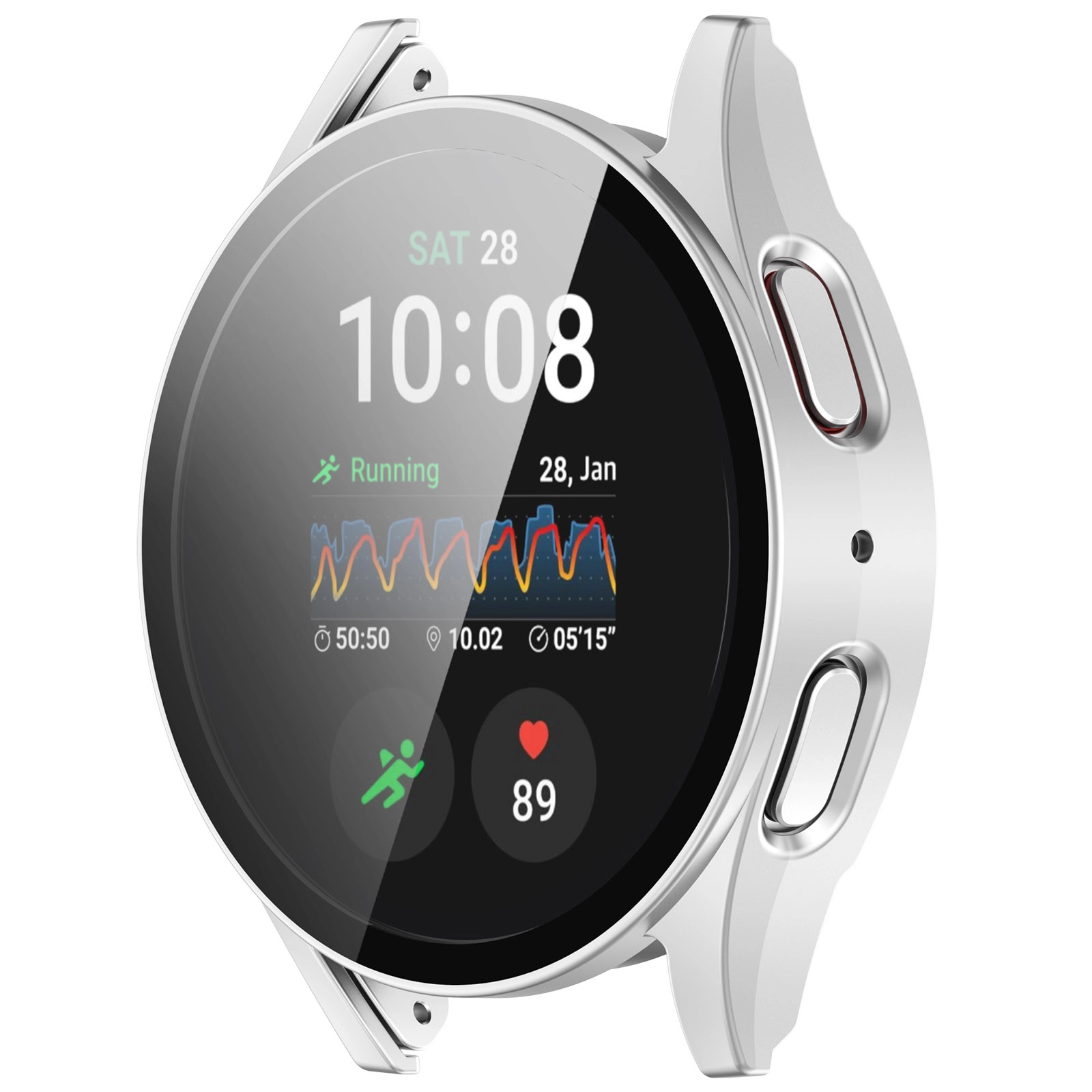 Nakładka na tarczę Bizon ze szkłem do Galaxy Watch 7 44mm Satynowo srebrny