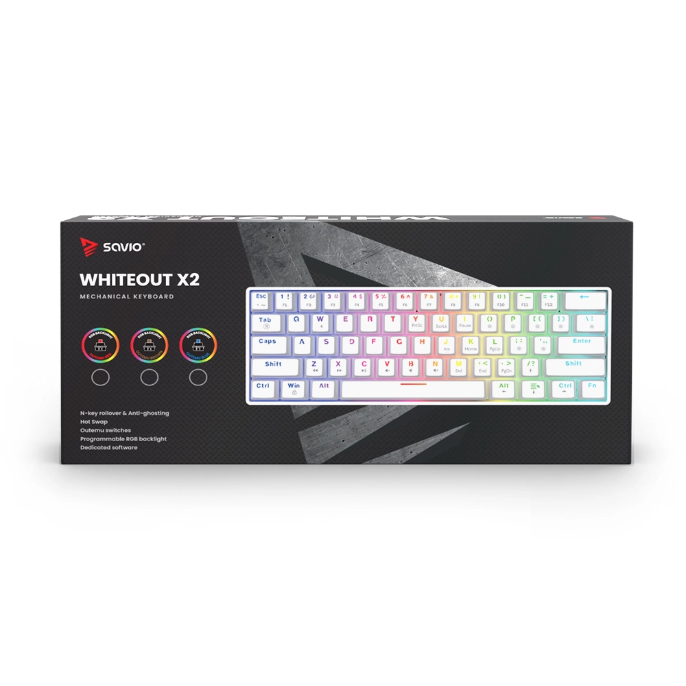 Klawiatura mechaniczna Savio Whiteout X2 Outemu Peach Silent Hot Swap Biały