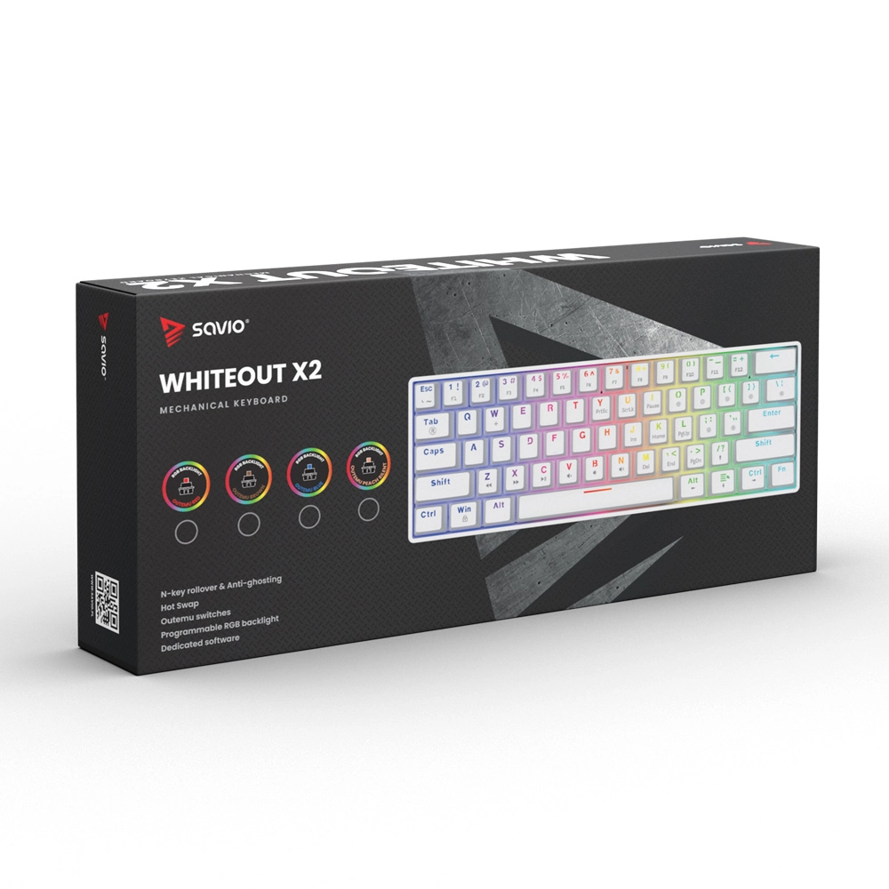 Klawiatura mechaniczna Savio Whiteout X2 Outemu Peach Silent Hot Swap Biały