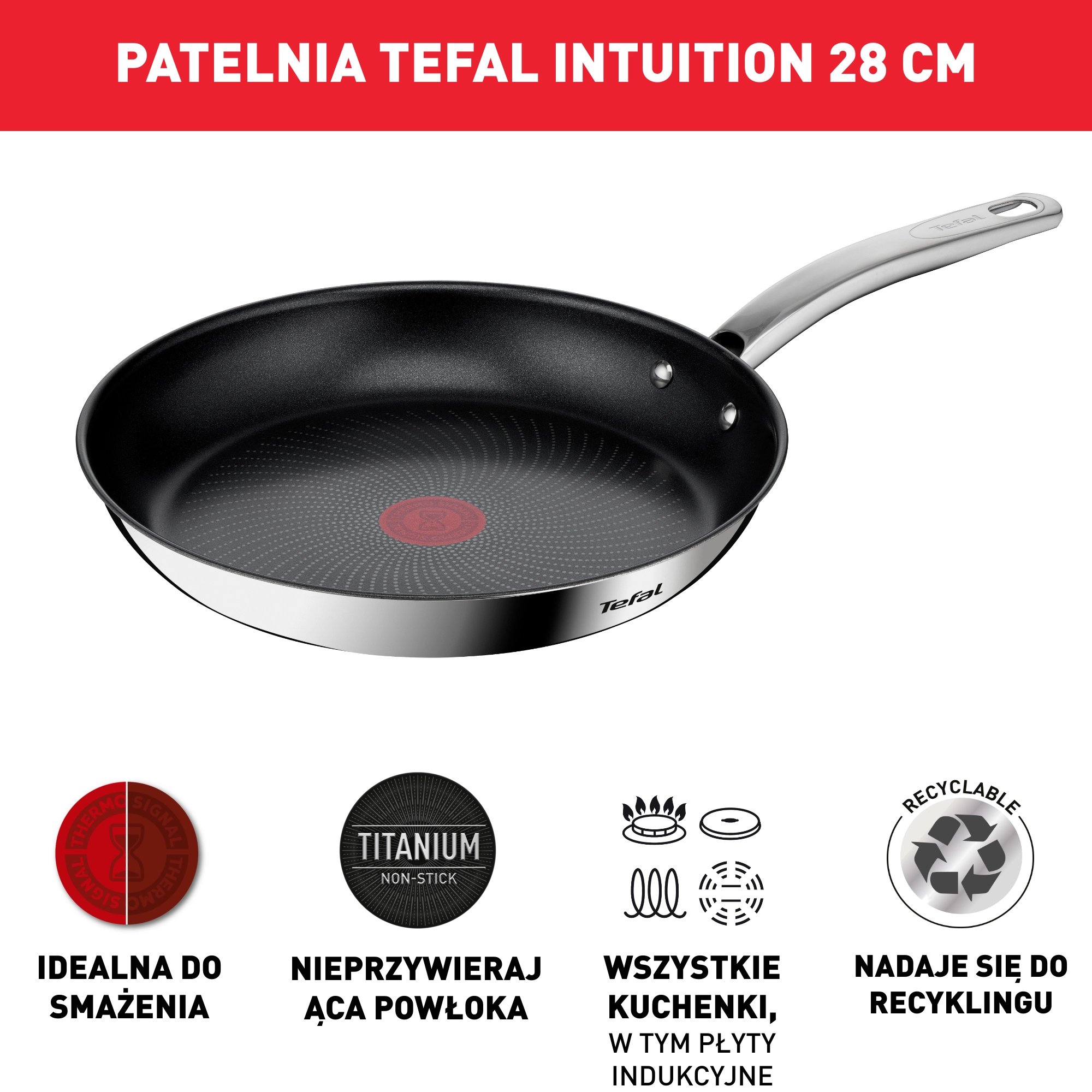 Patelnia Tefal Intuition B8170644 Indukcja Titanium 28cm