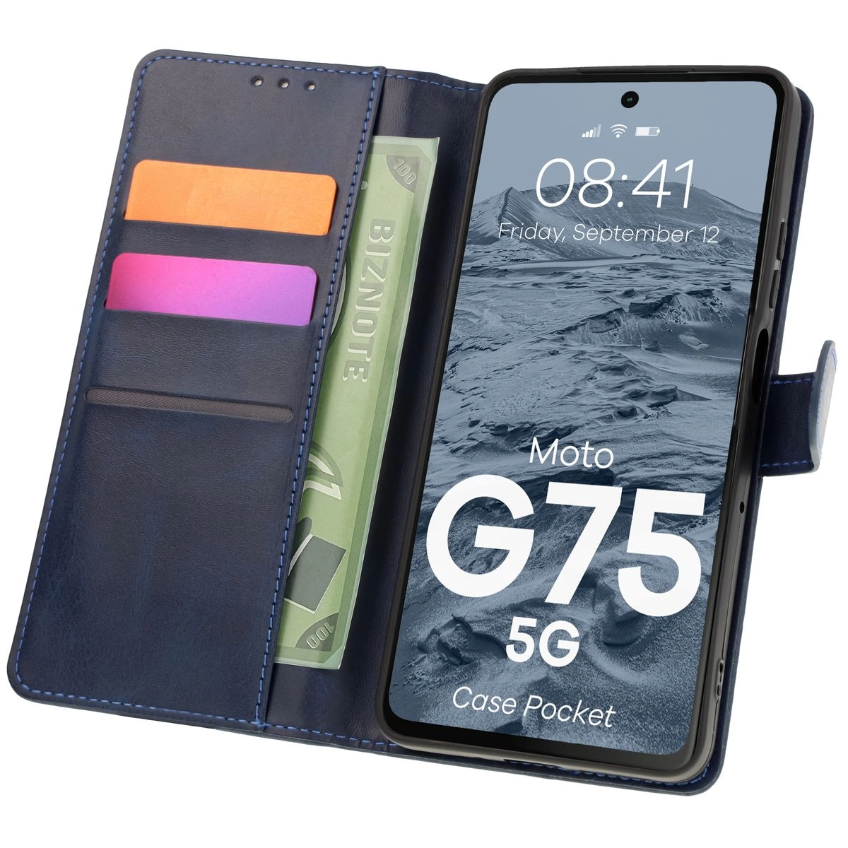 Etui Bizon z klapką Pocket do Motorola Moto G75 5G Granatowy