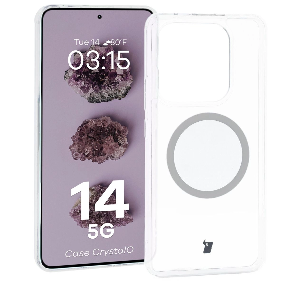 Etui Bizon CrystalO z MagSafe do Xiaomi Redmi Note 14 5G Przezroczyste