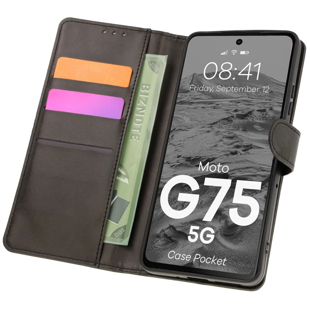 Etui Bizon z klapką Pocket do Motorola Moto G75 5G Czarny