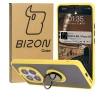 Etui Bizon z uchwytem na palec Hybrid Ring do Xiaomi Redmi Note 14 Pro 5G / Poco X7 Przydymione z żółtą ramką