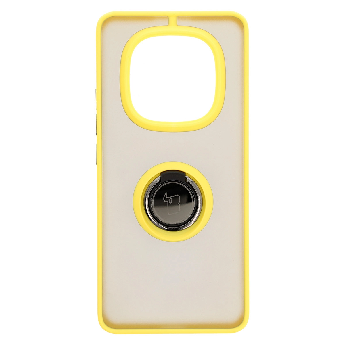 Etui Bizon z uchwytem na palec Hybrid Ring do Xiaomi Redmi Note 14 Pro 5G / Poco X7 Przydymione z żółtą ramką