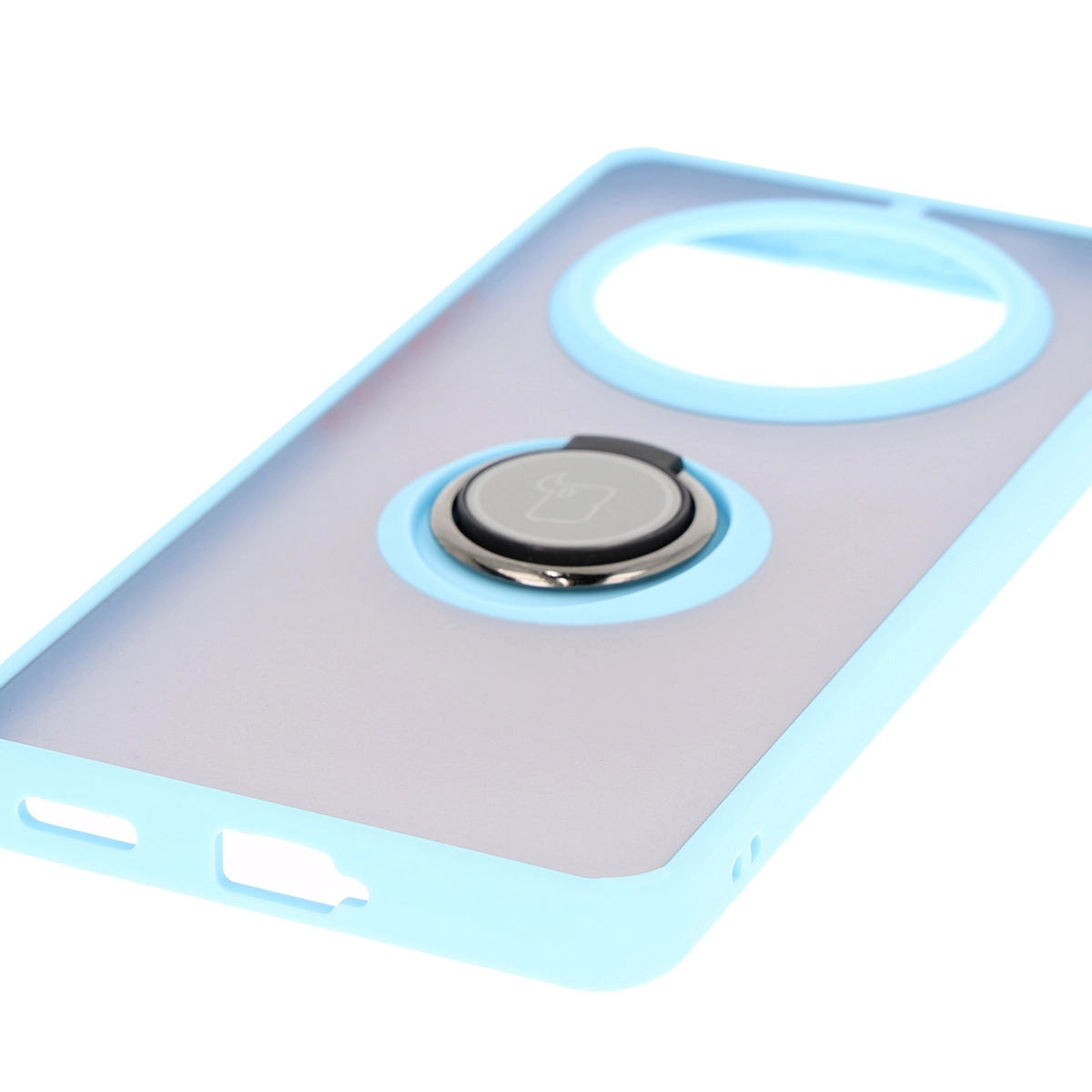 Etui Bizon z uchwytem na palec Hybrid Ring do Honor Magic7 Lite Przydymione z jasnoniebieską ramką