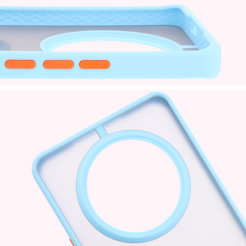 Etui Bizon z uchwytem na palec Hybrid Ring do Honor Magic7 Lite Przydymione z jasnoniebieską ramką