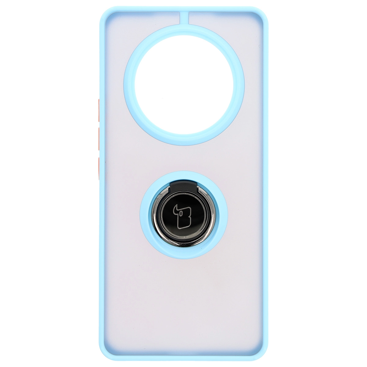 Etui Bizon z uchwytem na palec Hybrid Ring do Honor Magic7 Lite Przydymione z jasnoniebieską ramką