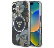 Guess Glitter Flowers Triangle Buttons MagSafe do iPhone 16 Czarny