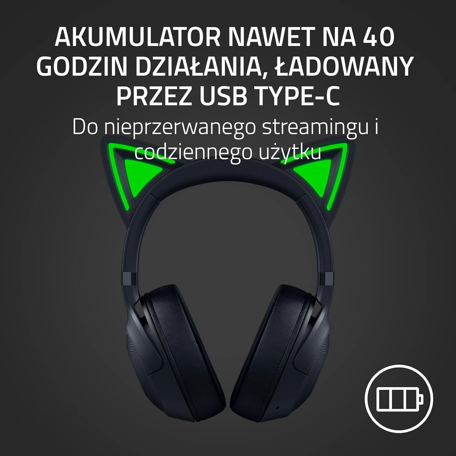 Słuchawki bezprzewodowe z mikrofonem Razer Kraken Kitty V2 BT Black Nauszne Czarny