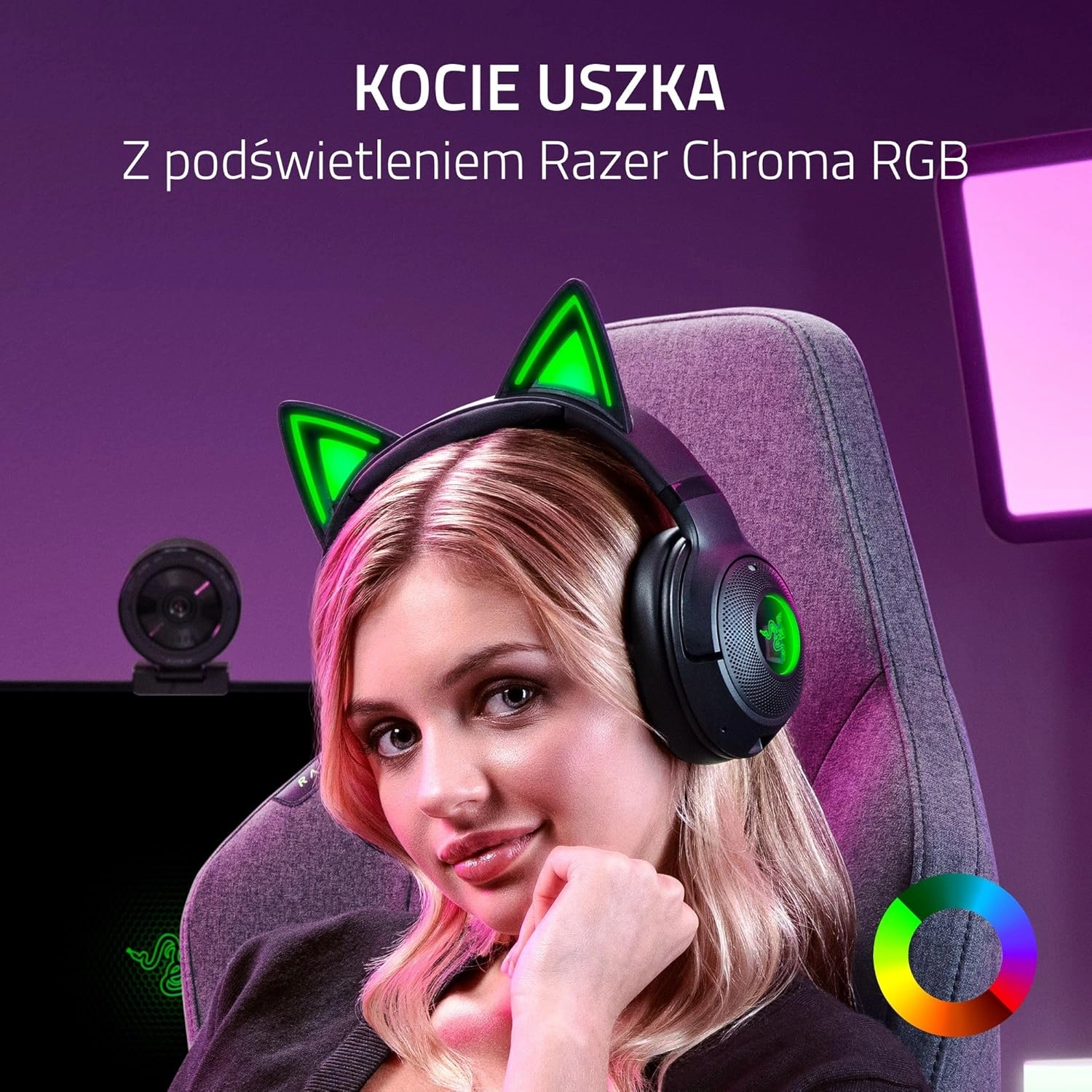 Słuchawki bezprzewodowe z mikrofonem Razer Kraken Kitty V2 BT Black Nauszne Czarny