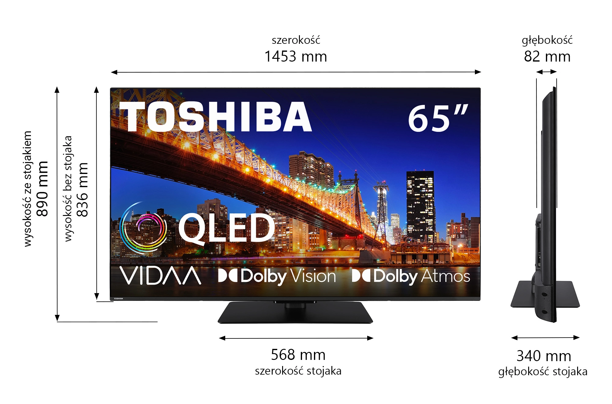 Telewizor Toshiba 65QV3F63DG 65" QLED 4K Smart TV VIDAA Dolby Vision Dolby Atmos HDMI 2.1 DVB-T2