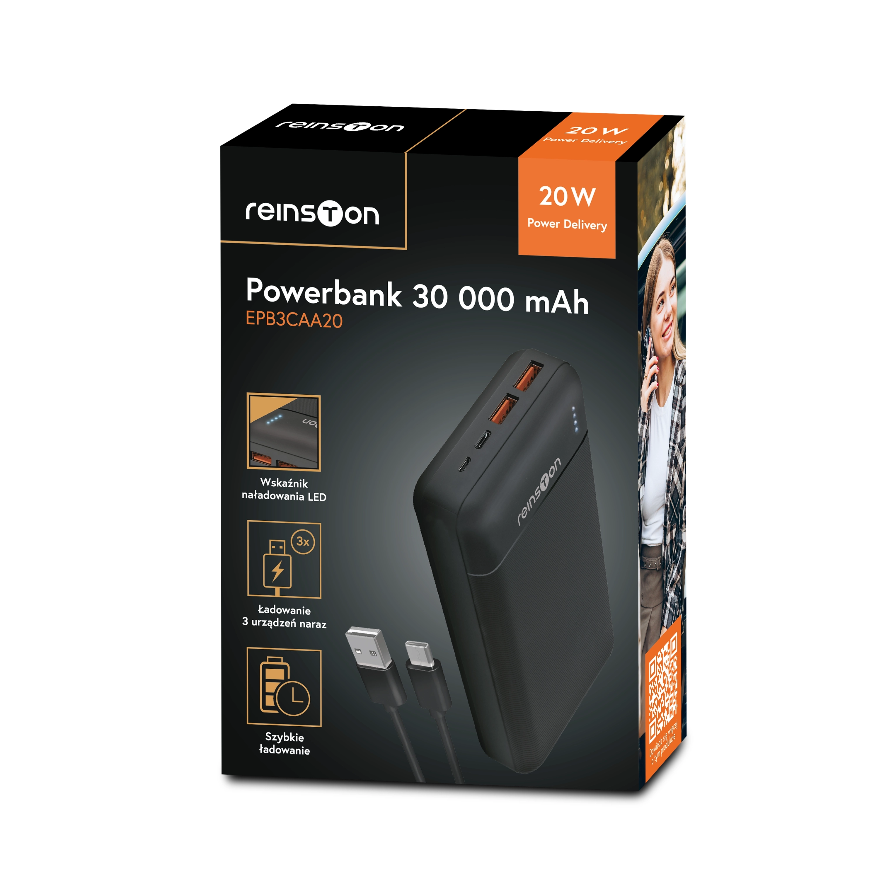 фото Внешний аккумулятор (пауэрбанк) Reinston 30000mAh PD 20W Black (EPB3CAA20) 2