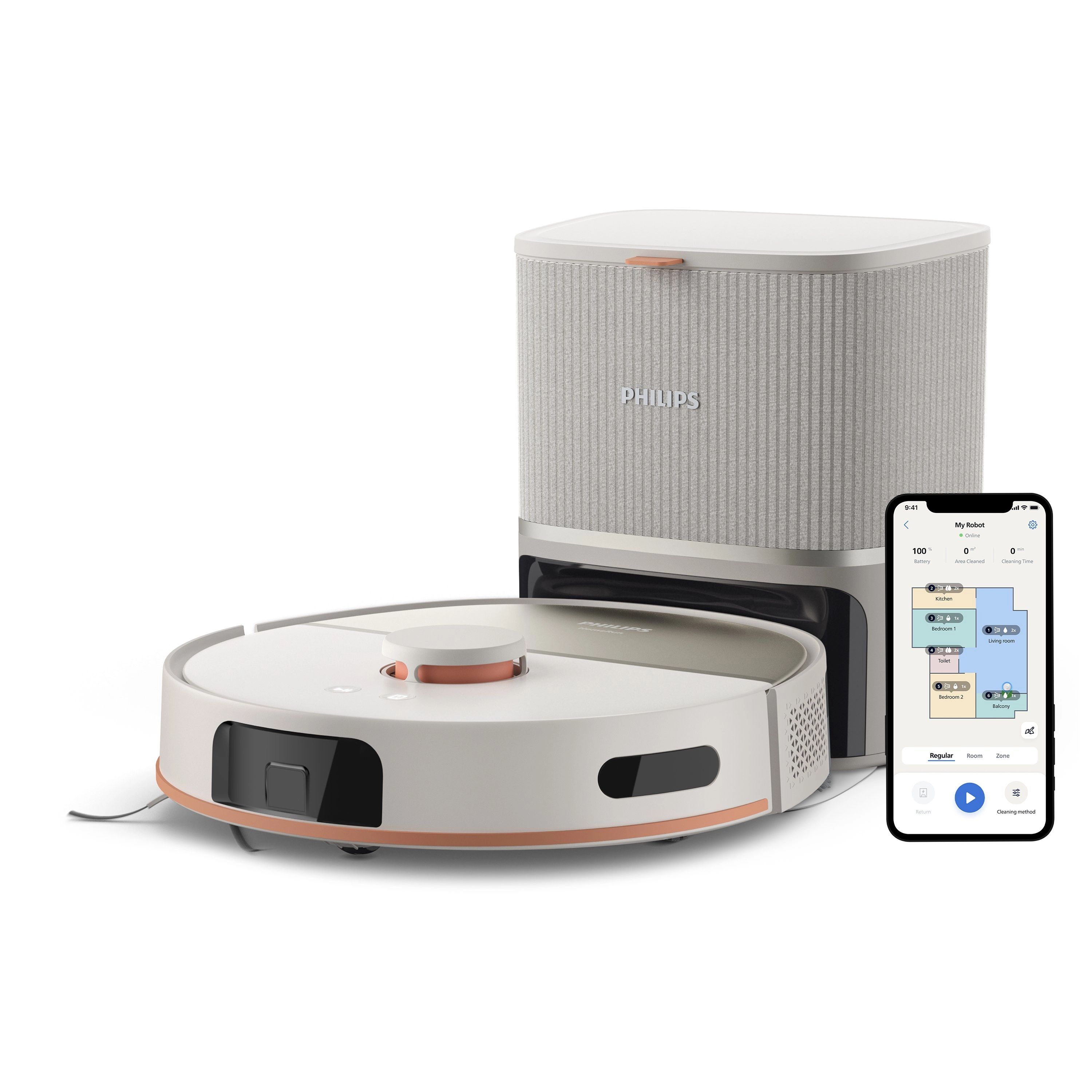 Philips Aqua 5000 XU5100/20 Funkcja mopowania Stacja oczyszczająca Tworzenie mapy pomieszczenia 66dB