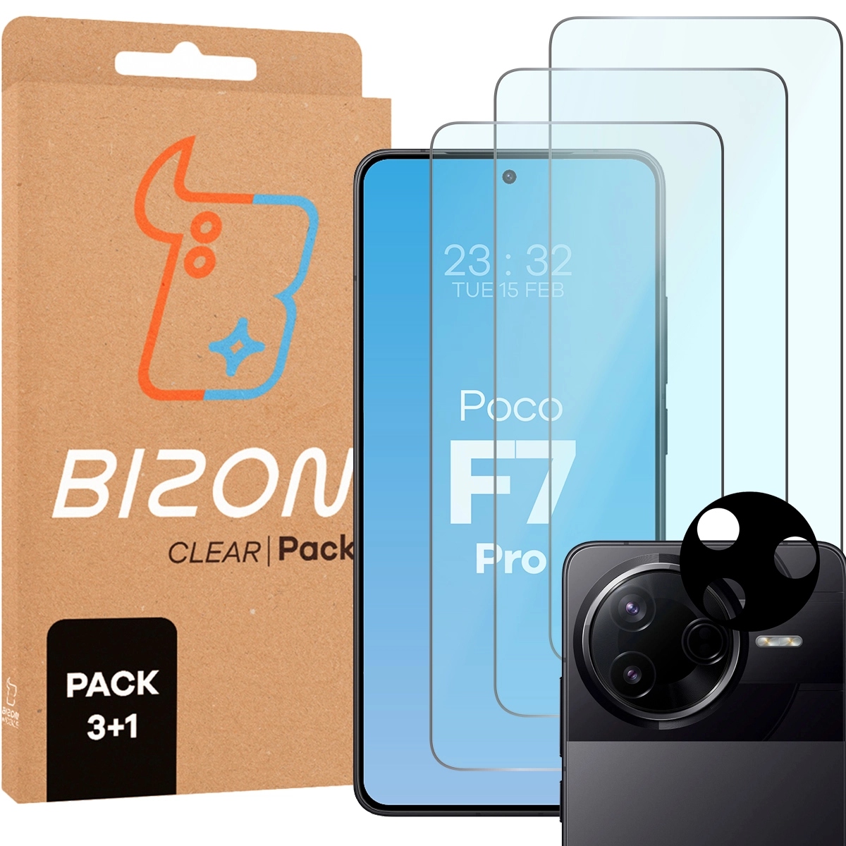 Zestaw ochronny Bizon 3x Szkło hartowane + szybka na aparat Clear 2 Pack do Xiaomi Poco F7 Pro