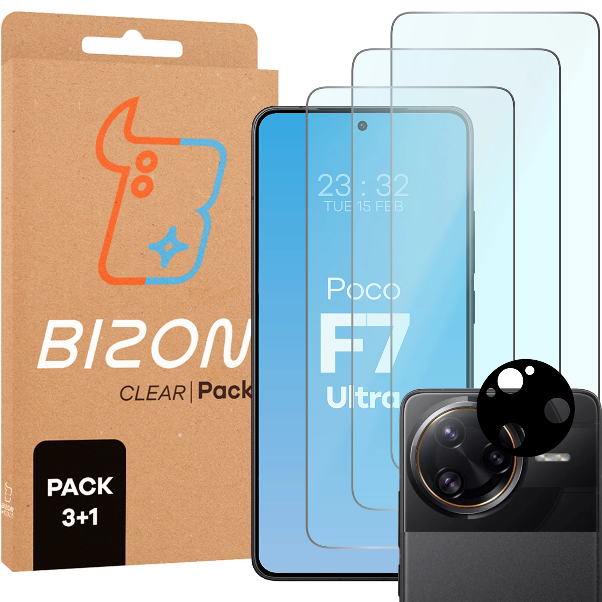 Zestaw ochronny Bizon 3x Szkło hartowane + szybka na aparat Clear 2 Pack do Xiaomi Poco F7 Ultra