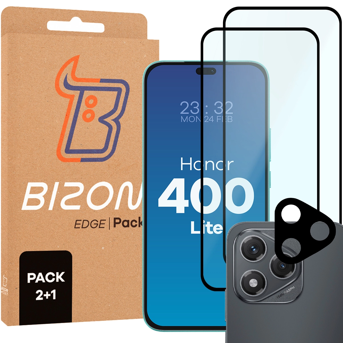 Zestaw ochronny Bizon 2x Szkło + szybka na aparat Edge 2 Pack do Honor 400 Lite 5G