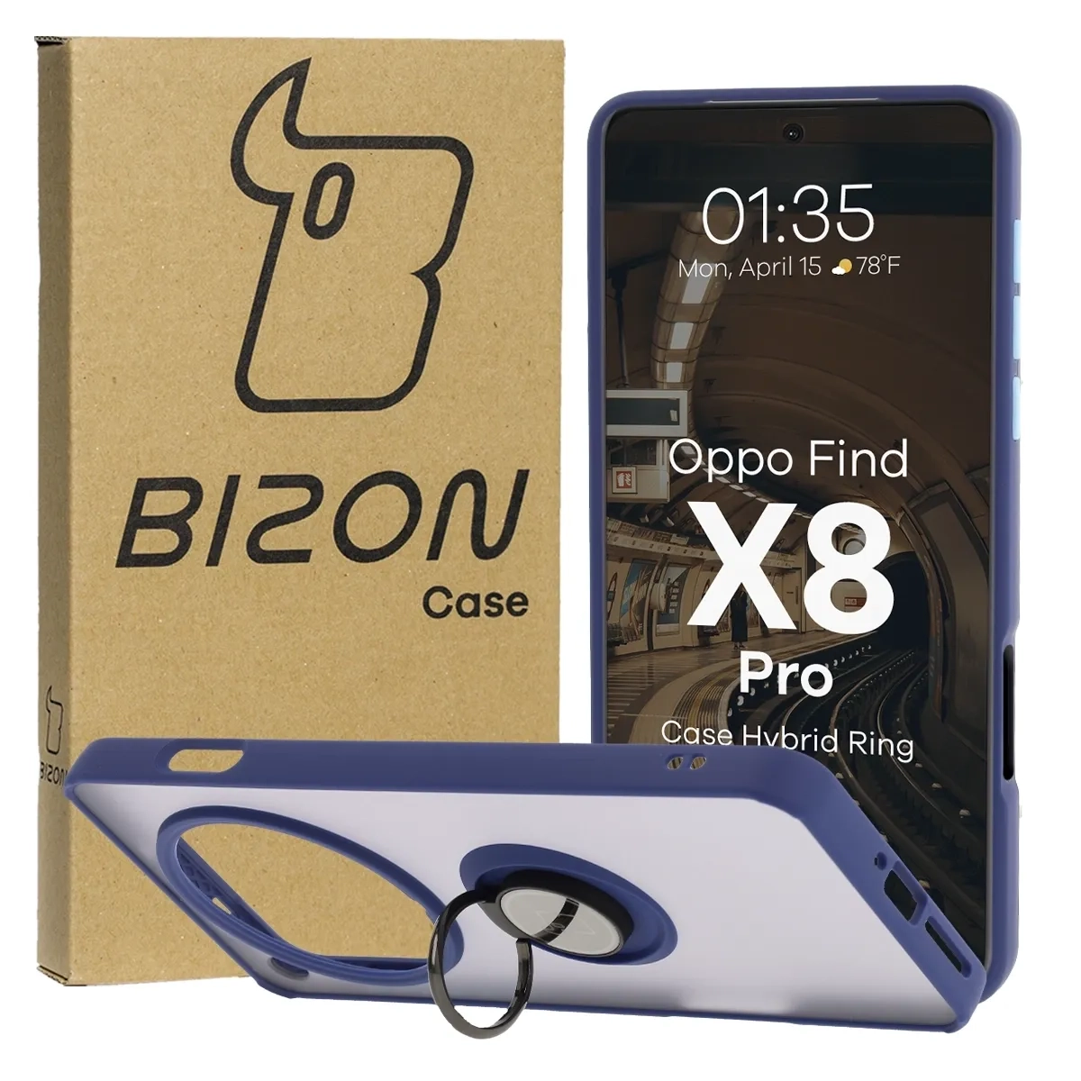 Bizon z uchwytem na palec Hybrid Ring do Oppo Find X8 Pro przydymione z Granatową ramką