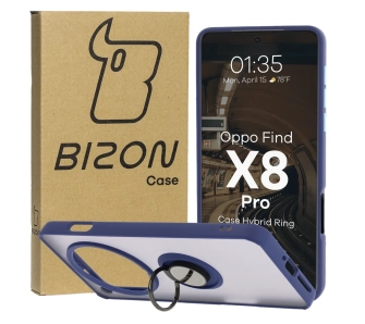 Etui Bizon z uchwytem na palec Hybrid Ring do Oppo Find X8 Pro przydymione z Granatową ramką