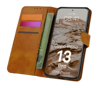 Etui Bizon z klapką Pocket do Oppo Reno13 Pro Brązowy