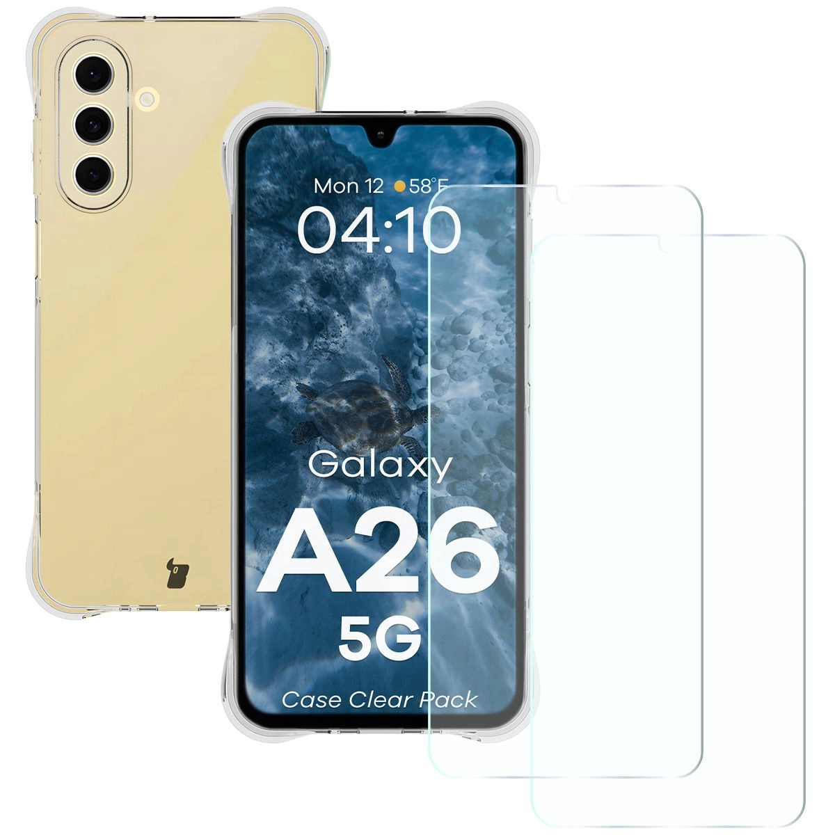 Zestaw ochronny Bizon elastyczne etui Salpa + 2x szkło hartowane Clear Pack do Galaxy A26 5G