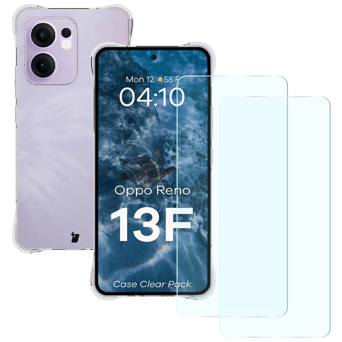 Zestaw ochronny Bizon elastyczne etui Salpa + 2x szkło hartowane Clear Pack do Oppo Reno13 F