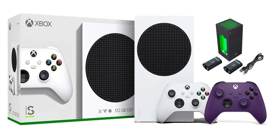 Konsola Xbox Series S 512GB + Dodatkowy Pad Astral Purple + Ładowarka Nacon XSX Battery Box