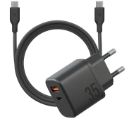 Energea Bazic Goport Velox Kit 1xUSB-C 1xUSB-A GaN 35W z kablem plecionym Czarny