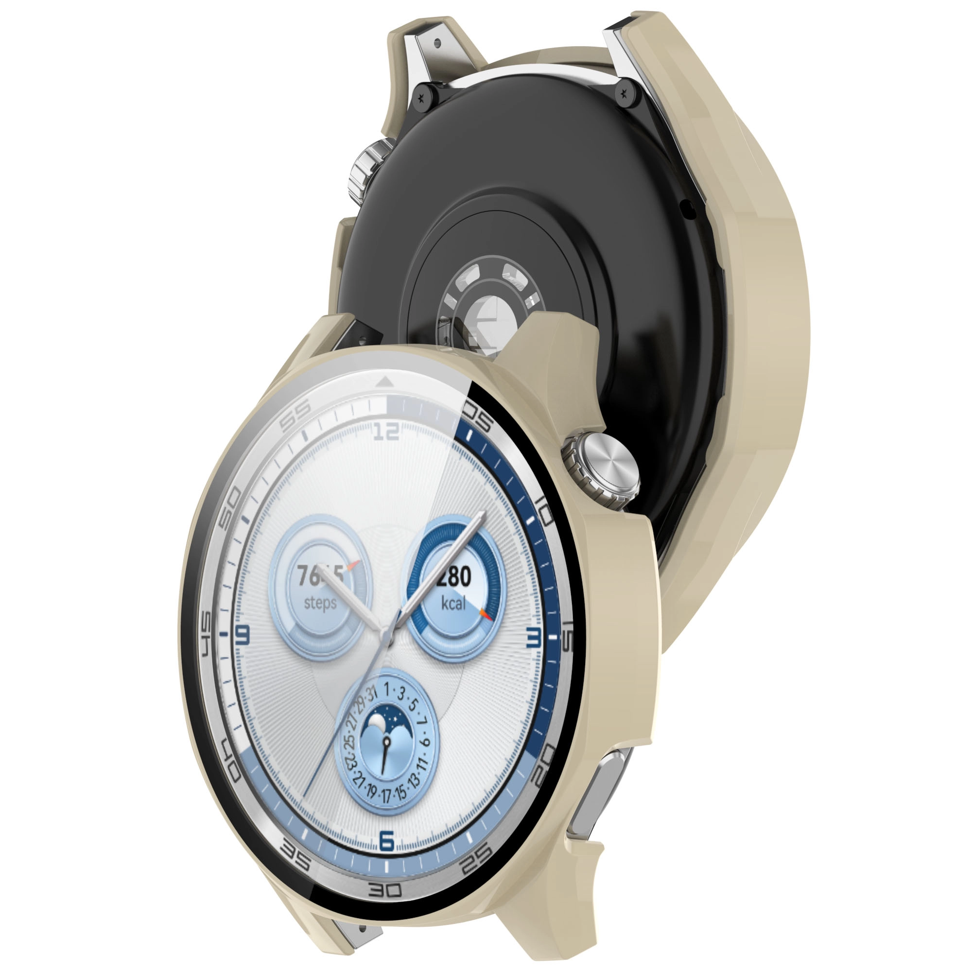 Nakładka na tarczę Bizon ze szkłem do Huawei Watch GT5 46 mm beżowy