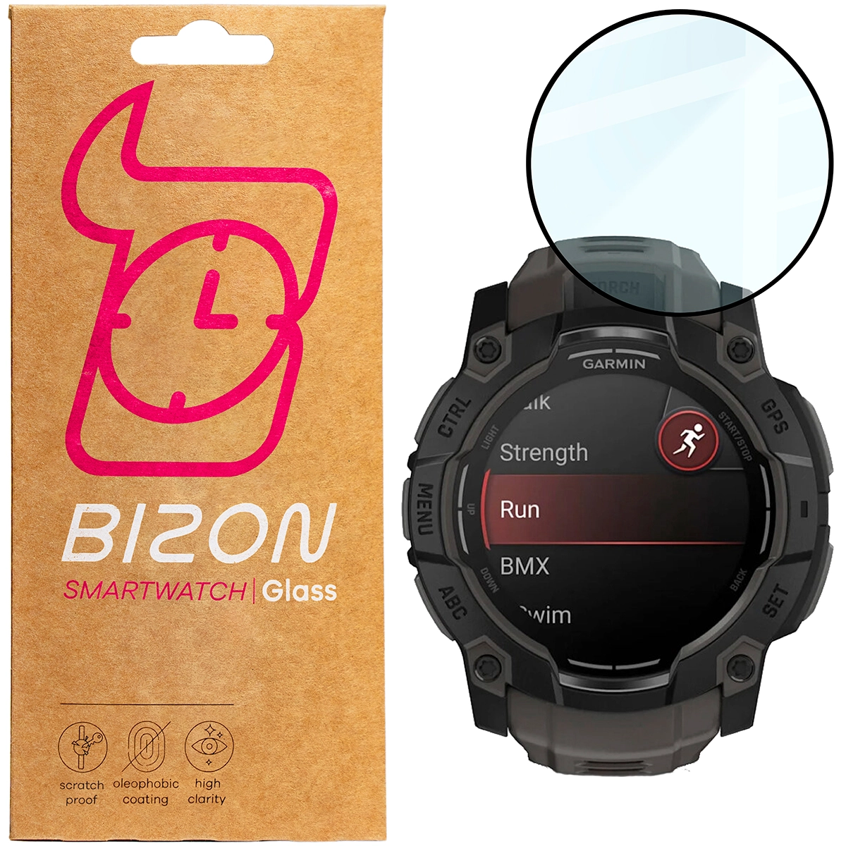 Szkło hybrydowe Bizon Edge Hybrid do Garmin Instinct 3 50 mm