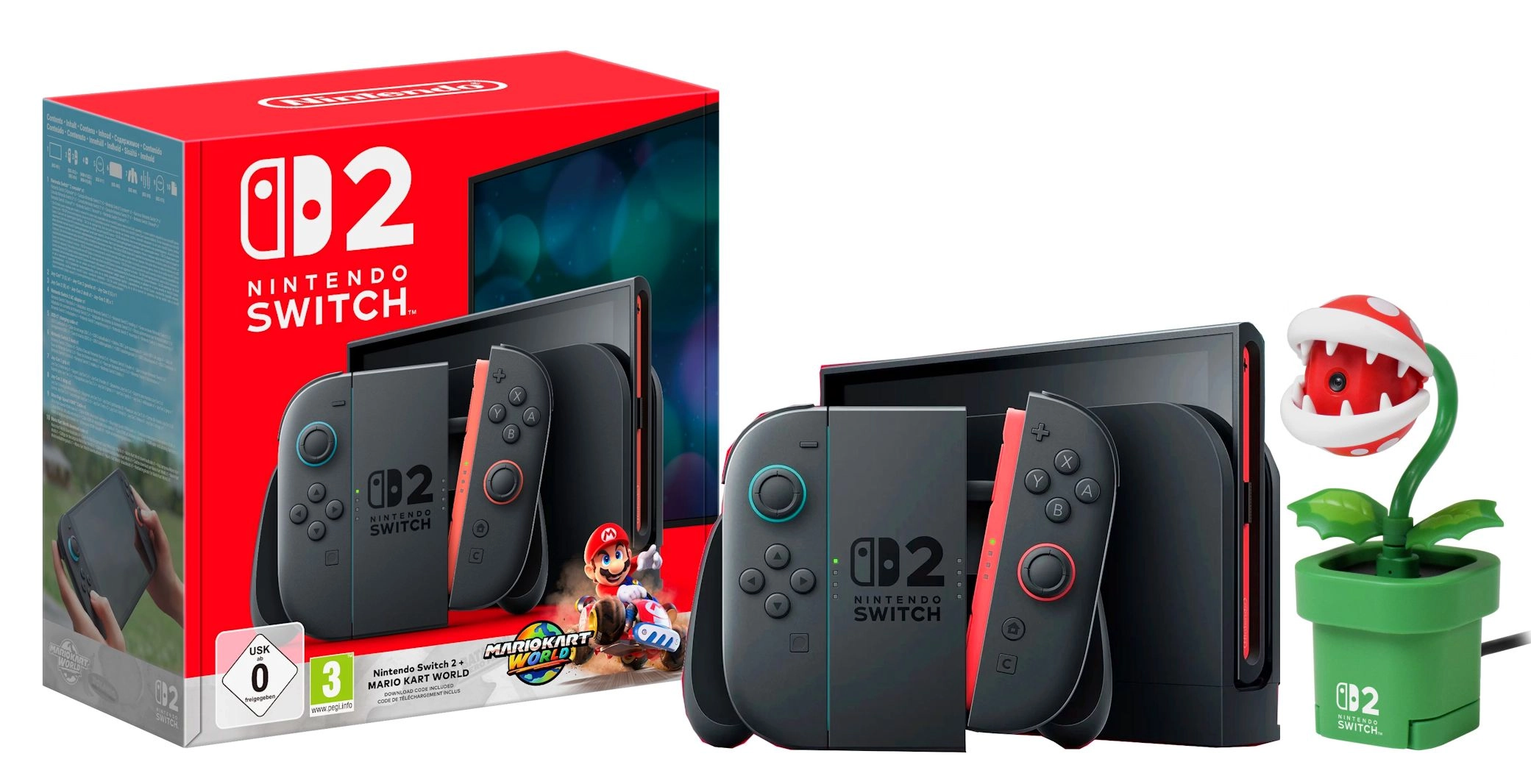 Konsola Nintendo Switch 2 Joy-Con Czarny + Mario Kart World + Kamera Piranha Plant